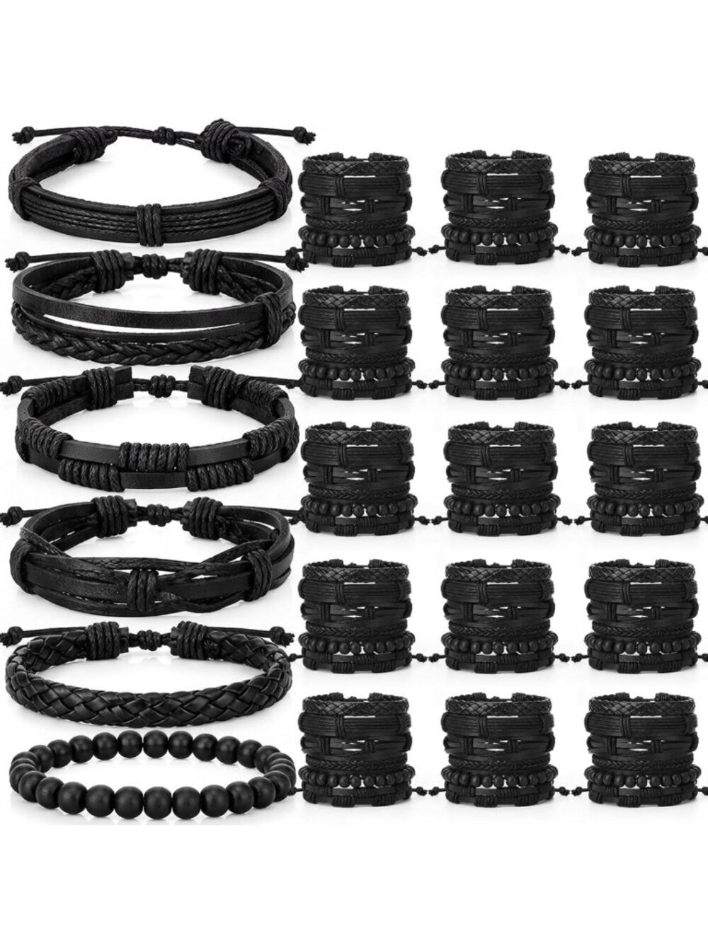 80 Pcs Braided Leather Bracelets Set for Men & Women - Stylish & Durable